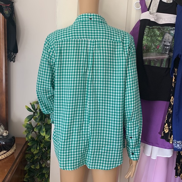 Green gingham button down cotton long sleeve shirt slim fit large - Picture 7 of 14